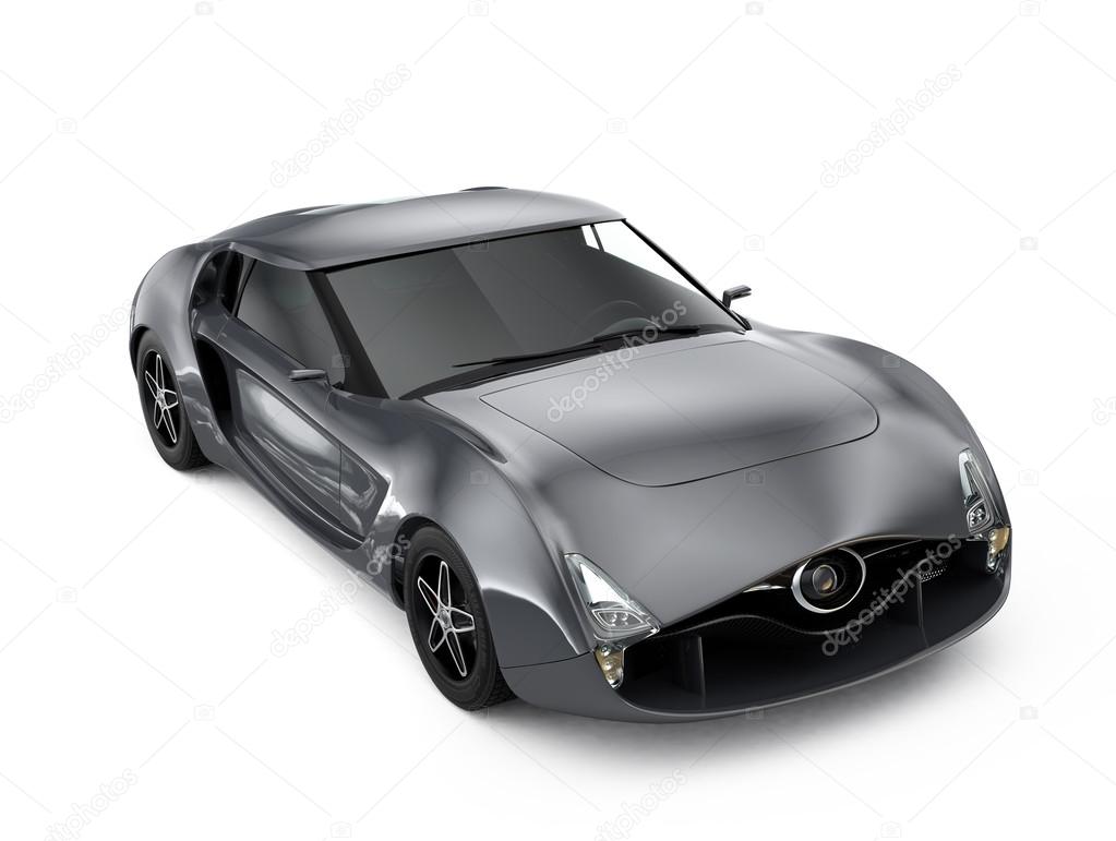 Metallic gray sports car isolated on white background. Original design.