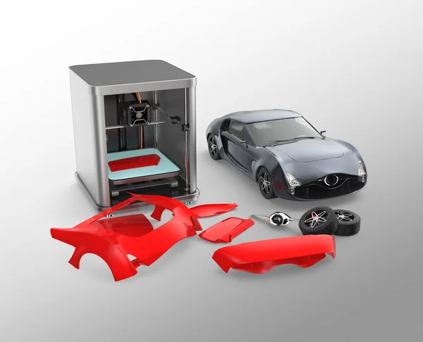 Stampante 3D stampa parti del corpo auto. Concetto per personalizzare il servizio di stampa — Foto Stock
