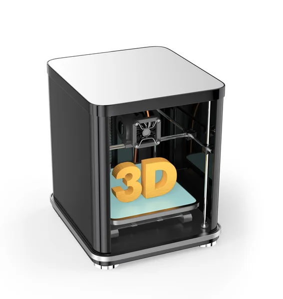 3d 打印机和固体内的 3d 文本。剪切路径可用. — 图库照片