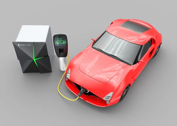 Ev 충전소에서 충전 하는 전기 자동차 — 스톡 사진