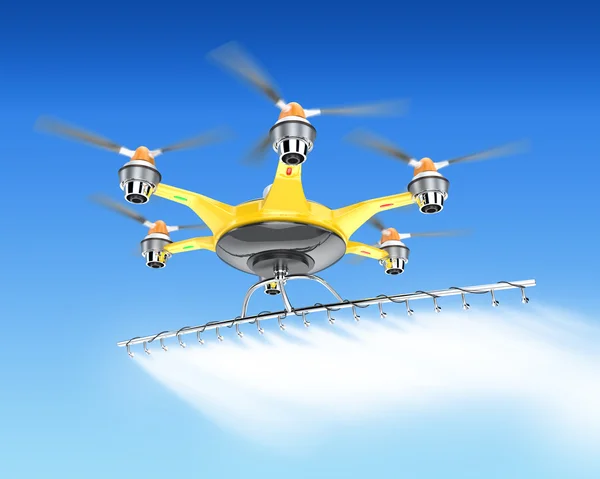 Hexacopter con pulverizador de cultivos volando en el cielo — Foto de Stock