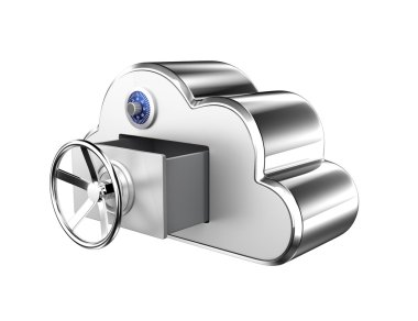 Beyaz arka plan üzerinde izole bilgisayar güvenlik kavramı bulut