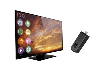 Stick türü bilgisayar ve beyaz arka plan üzerinde izole 4 k televizyon