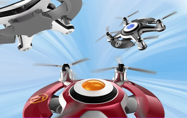 Red racing drones chasing in the sky. Original design. — 图库照片