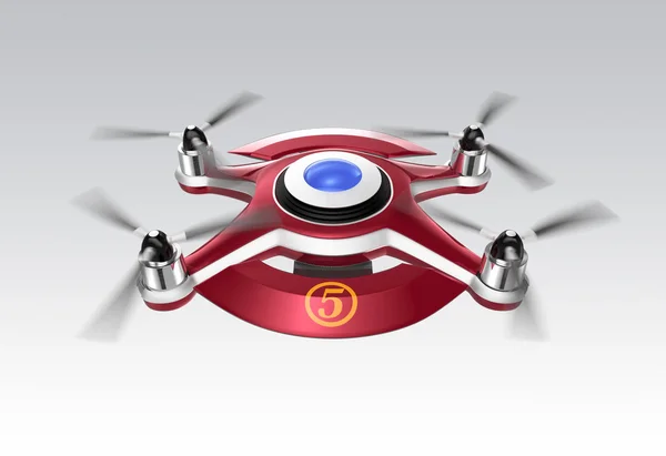 Drone vermelho, um quadricóptero para corridas em fundo cinza — Fotografia de Stock