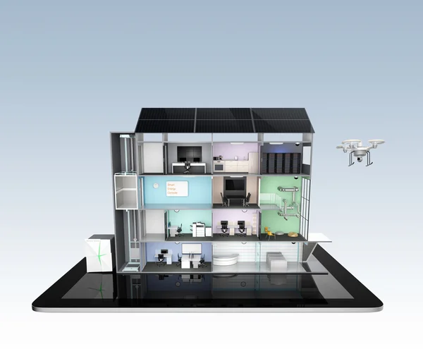 Modelo de concepto de edificio de oficinas inteligente en una tableta — Foto de Stock