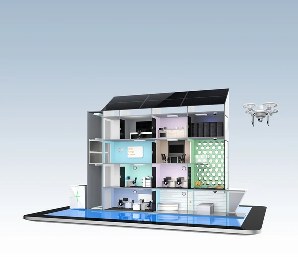 Smart Office Building Konzeptmodell auf dem Tablet-PC — Stockfoto
