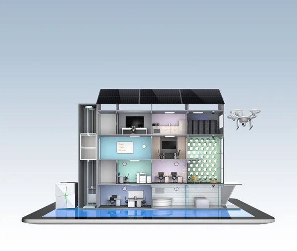 Modelo de concepto de edificio de oficinas inteligente en una tableta — Foto de Stock