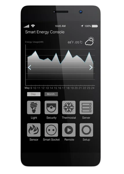 Aplicación de teléfono inteligente para una vista rápida del consumo de energía y el control de automatización . —  Fotos de Stock