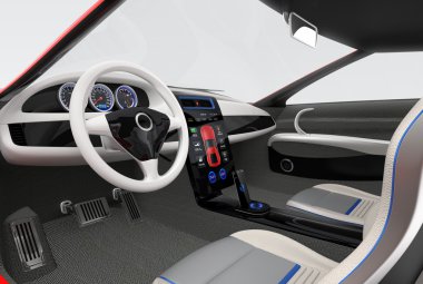 Fütüristik elektrikli araç kontrol paneli ve iç tasarım. 3D işleme görüntü kırpma yoluyla.