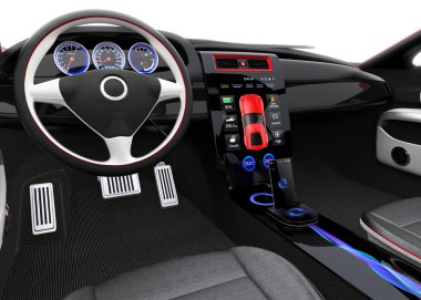 Fütüristik elektrikli araç kontrol paneli ve iç tasarım. 3D işleme görüntü kırpma yoluyla.