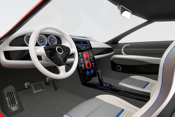 Fütüristik elektrikli araç kontrol paneli ve iç tasarım. 3D işleme görüntü kırpma yoluyla.