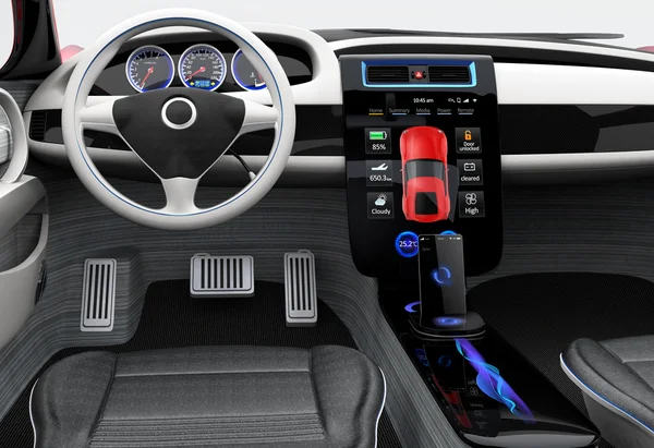 Fütüristik elektrikli araç kontrol paneli ve iç tasarım. 3D işleme görüntü kırpma yoluyla.