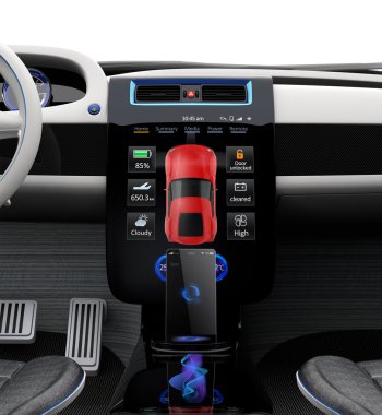 Tam boy değmek kapı aynası ile elektrikli araç Merkezi Konsol. 3D render resim özgün tasarımı ile.