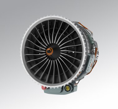 Gri arka plan üzerinde izole jet fan motoru