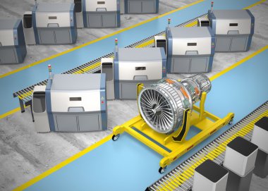 Metal 3D printerlere harcama maddeler ve Jet fan motoru motoru stand.