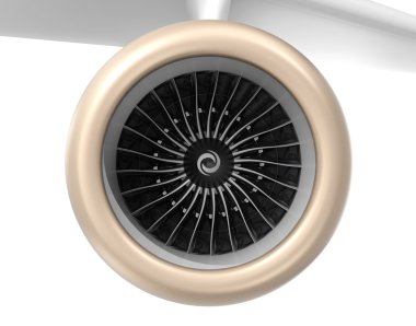 Turbofan jet motor beyaz arka plan üzerinde izole önden görünümü.