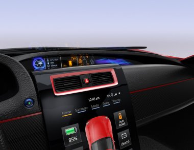 Akıllı elektrikli otomobil için merkezi çok bilgi konsol tasarımı.