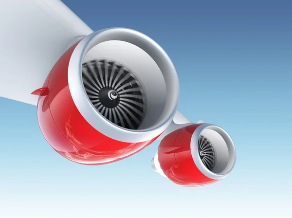 Jet-Turbofan-Triebwerke mit roter Farbe isoliert auf blauem Himmel — Stockfoto