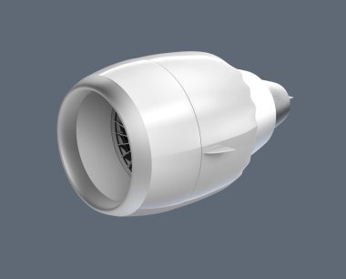 Gri arka plan üzerinde izole bir jet turbofan motor görünümünü açık bakış açısı