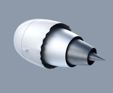 gri arka plan üzerinde izole bir jet turbofan motor arka görünüm.