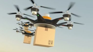 Hexacopter teslimat oluşumu karton ambalajlarda drones