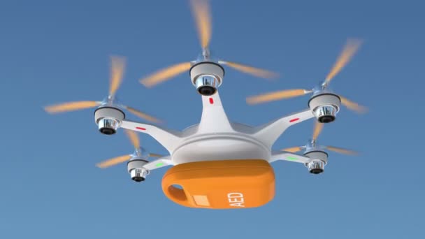 Ambulancia drone entrega kit AED para concepto de atención médica de emergencia — Vídeo de stock