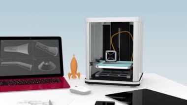3D printerlere harcama maddeler, dizüstü bilgisayar, tablet Pc ve dron bir masada kavramı için DIY için yeni teknoloji.