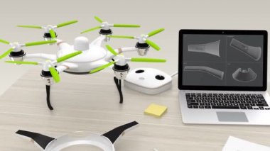 3D printerlere harcama maddeler, dizüstü bilgisayar, tablet Pc ve dron bir masada kavramı için DIY için yeni teknoloji.