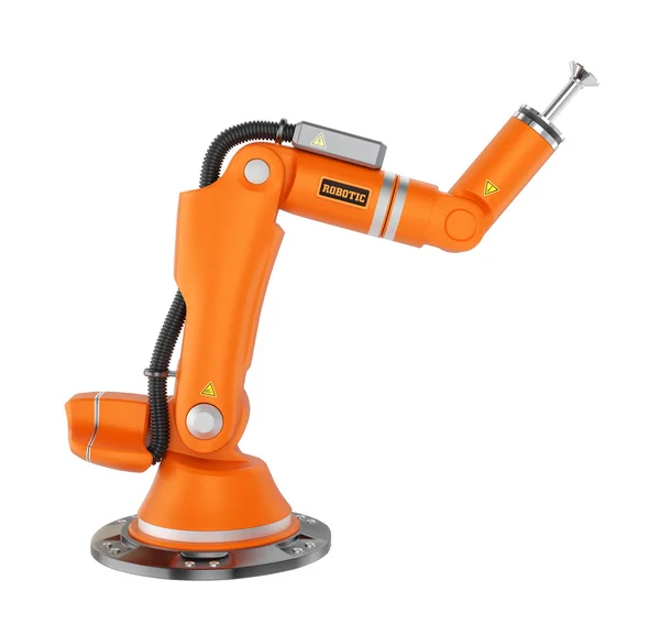 Orange robotic arm isolated on white background — Stock Photo, Image