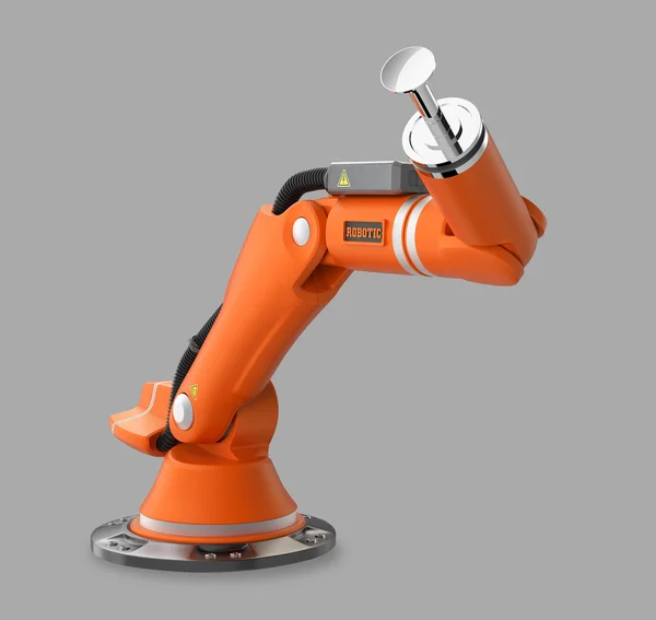 Oransje robotarm isolert på grå bakgrunn – stockfoto