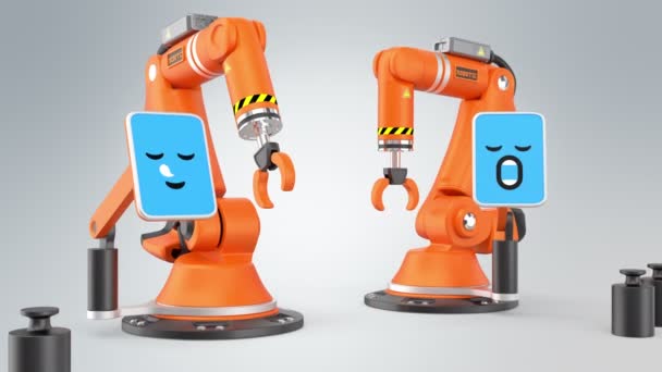 İki robot kol iletişim monitör tarafından. — Stok video