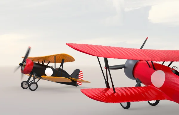 Két biplanes a földön. Vágógörbe elérhető. — Stock Fotó