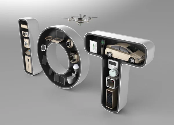 Aparato inteligente en IoT palabra. Concepto de Internet de las cosas en los productos de consumo —  Fotos de Stock