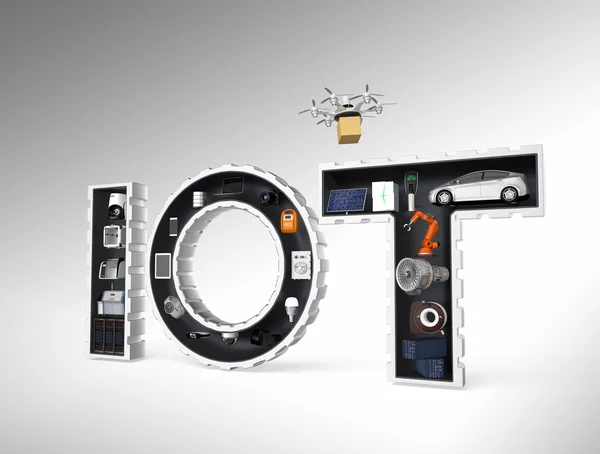 Smart apparaten i word Iot. Sakernas Internet i industriprodukter koncept — Stockfoto