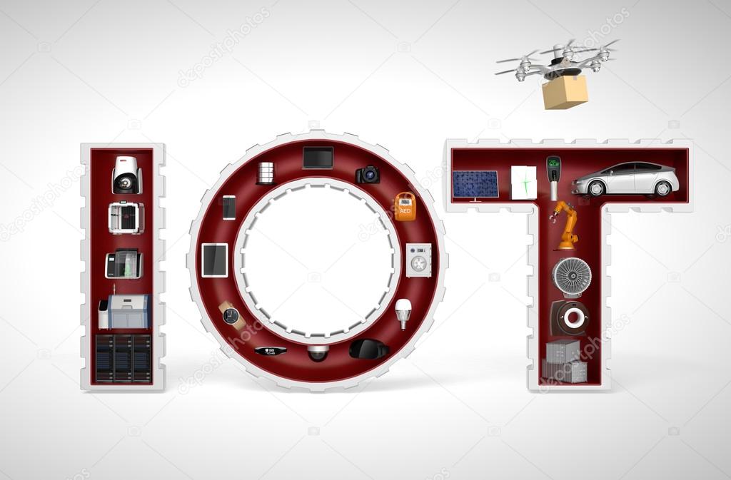 Smart appliance in word IoT. Internet of Things in industrial products concept