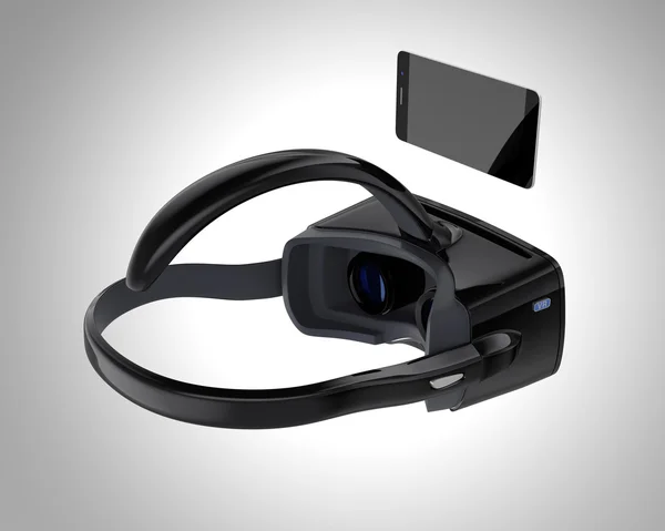 Smartphone in i ett svart Vr headset. 3D-rendering bild med urklippsbana. — Stockfoto