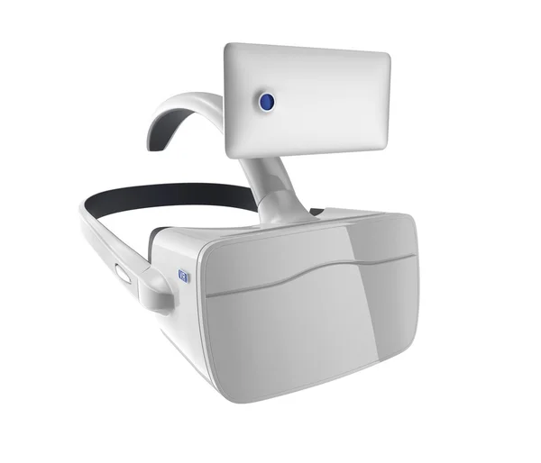 Headset VR branco e smartphone isolado em fundo branco. Imagem de renderização 3D com caminho de recorte . — Fotografia de Stock