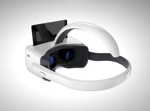 Smartphone sätt i vit Vr headset. 3D-rendering bild med urklippsbana. — Stockfoto