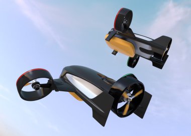 Asansör ile hybrid modu dikey olarak yukarı ve normal uçak gibi uçan robot. Hızlı teslimat kavramı.