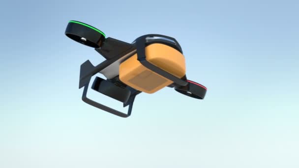 Демонстрация гибридной системы доставки дронов. Беспилотник этого типа может подниматься вертикально и летать горизонтально — стоковое видео