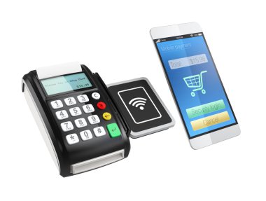 Ödeme işlemek için akıllı telefon kullanarak. Akıllı Nakitsiz mobil ödeme kavramı.