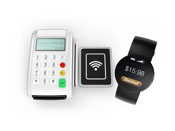 Utilisation de la montre intelligente pour traiter le paiement . — Photo