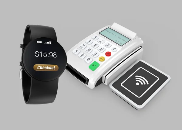 Utilisation de la montre intelligente pour traiter le paiement . — Photo