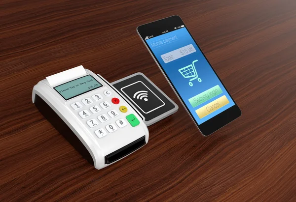 Usando telefone inteligente para processar o pagamento . — Fotografia de Stock