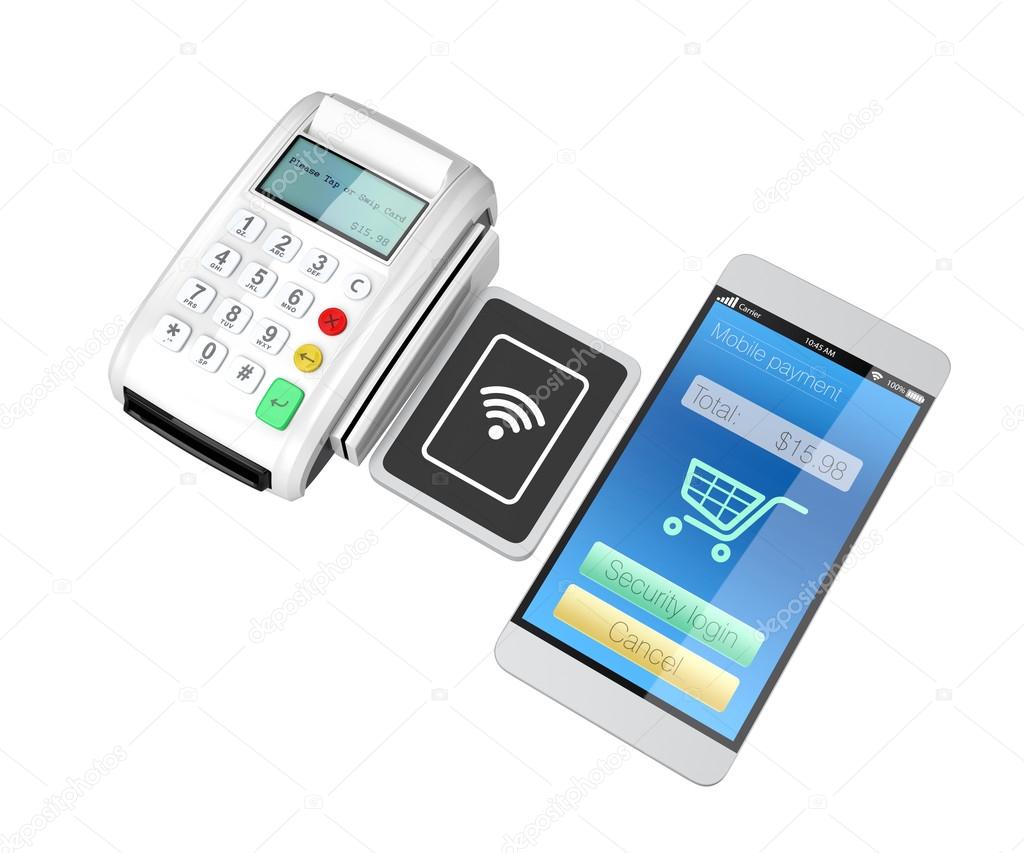 Using smart phone to process payment. Smart cashless mobile payment concept.