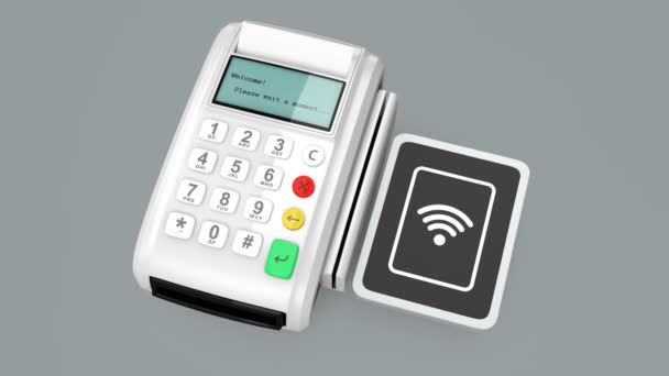 Animation of  cashless mobile payment concept by  smart phone and touch less terminal device — Stock Video