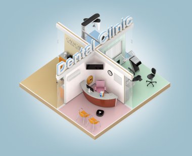 Isometric view of dental clinic. 3D rendering image with clipping path clipart