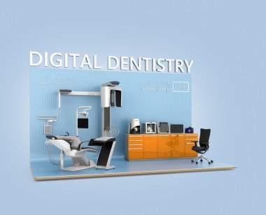 Dijital diş hekimliği kavramı. 3D işleme görüntü kırpma yoluyla.