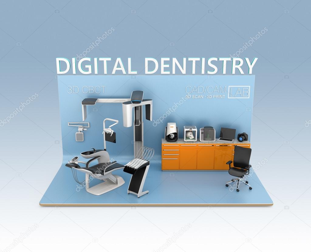 Digital dentistry concept. 3D rendering image with clipping path.